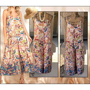 Pinkblush Beige Floral Paisley Cropped Jumpsuit Size S